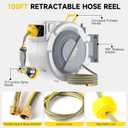 Retractable Garden Hose Reel, 1/2 in x 100 ft Heavy Duty Wall Mounted Water Hose Reel for Outside, UV Resistant Shell, Any Length Lock, Slow Rewind System, 180 Swivel Bracket, 10 Pattern Metal Nozzle