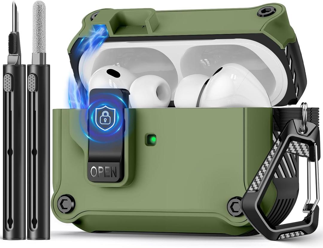 Compatible with AirPods Pro 3 Case,Magnetic Automatic Lock with Cleaning Kit,Compatible with Magsafe Cover-Dark Green