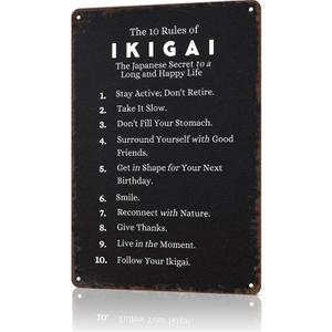 Vintage Metal Sign Decor Ikigai: 10 Rules for a Happy Life Poster Retro Funny Tin Signs For Man Cave Decor Basement Pub Farmhouse Diner Cafe Outdoor Aluminum Decorations 812 Inch