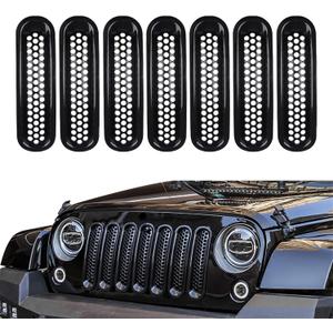 7PCS Car Grill Inserts, Black Front Mesh Grille Cover Guard Clip, Clip-on Grille Front Mesh Grille Inserts Fit for 2007-2017 Jeep Wrangler JK JKU Unlimited Sport Freedom Rubicon Sahara