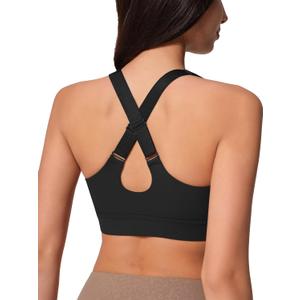 Sports Bras for Women Criss Cross Back - V Neck Adjustable Wide Straps High Support Removable Pad Gym Crop Tank Tops (Black, S)