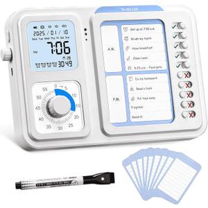 3-in-1 Visual Timer & ADHD Tool for Kids|Adults, Task Timer with Chore Chart Board, Visual Schedule for Kids with Autism, Daily Checklist for Home, School, Classroom, Desk (White)