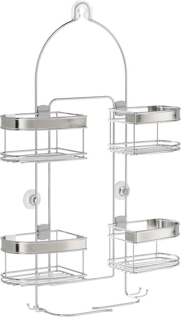 Zenna Home Shower Caddy Hanging Bathroom Organizer, Shower Shelves with 4 Expandable Baskets and Built in Hooks, Over Handheld Shower Head Storage System, Stainless Steel