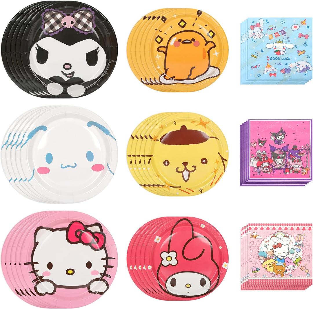 Birthday Party Supplies Cartoon Tableware Sets With 30pcs 9'' Paper Plates, 30pcs 7'' Paper Plates & 60pcs Napkins for Themed Party Decorations
