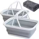 AUTODECO 2 Pack Collapsible Sink with Handle Towel, 2.37 Gal / 9L Foldable Wash Basin for Washing Dishes, Camping, Hiking and Home Gray