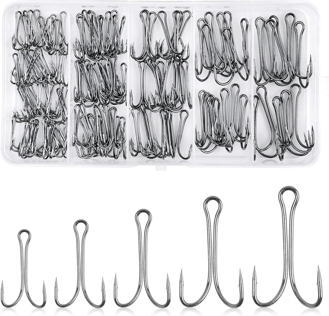 Fishing Double Hook Kit Frog Fishing Hooks Classic High Carbon Steel Fly Tying Fishing Hooks Open Shank Double Hooks for Saltwater Freshwater (130PCS)