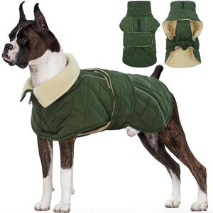 Kuoser Dog Winter Coat Waterproof Dog Snow Jacket, Warm Fleece Lined Pet Turtleneck Snowsuit Puppy Cold Weather Coats with Harness Hole, Adjustable Winter Vest for Medium Large Dogs, Green, L (Large (Chest: 52 - 62CM / 20.47" - 24.4"))