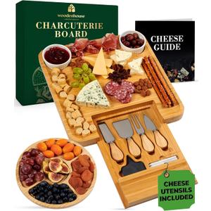 Bamboo Charcuterie Boards Gift Set - Meat and Cheese Tray with Utensils, Fruit Tray, and 2 Sauce Bowls Included - Bamboo Cheese Platter - House Warming Gifts New Home Couples & Family, Wedding Gifts