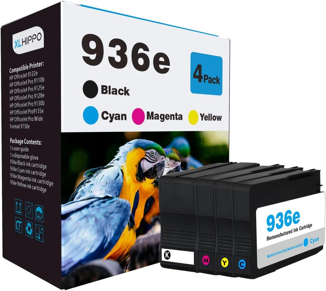 936e 936 Ink Cartridges for HP Printers 9125e 9135e 9730e 9120e Series Replacement HP936 HP936e HP 936 Ink Cartridges Combo Pack Work on Office Jet 9122e OfficeJet Pro 9128e 9110b 9130 e | BCMY 4 Pack