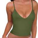 REORIA Butsmooth Womens Sexy V-Neck Sleeveless Double Lined Going Out Y2K Trendy Cami Shirt Cropped Tank Tops (Green)