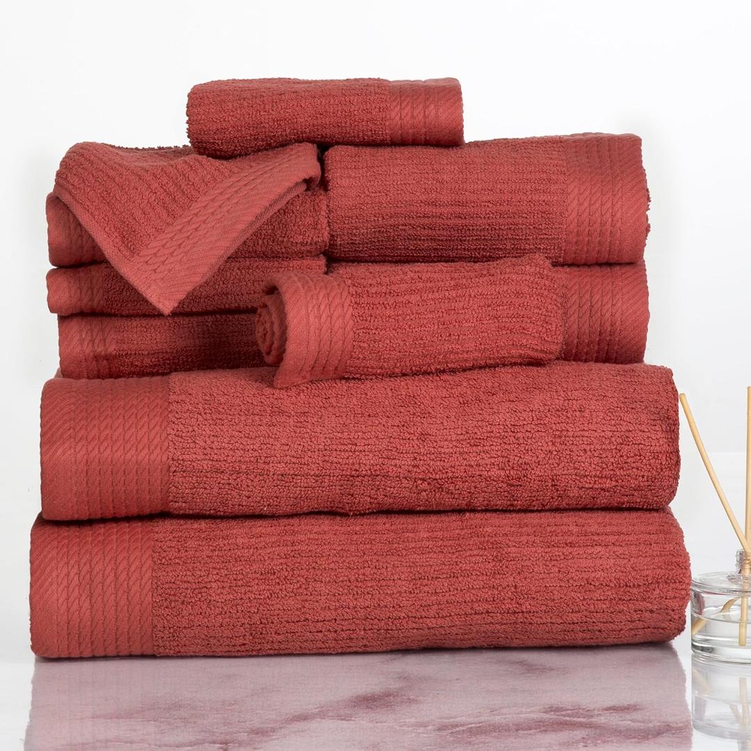 Bedford Home Ribbed Cotton 10 Piece Towel Set - Brick (27"x54"x0.25")