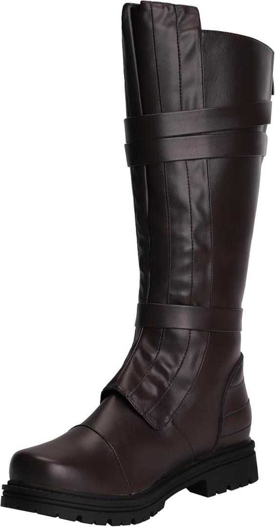 ACE SHOCK Mens Tall Boots Medieval Renaissance Pirate Cosplay Boot Halloween Costume Shoes (Style-A Brown, 7.5)