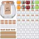 40 Pack 7 oz Glass Yogurt Jars with Cork Lids and PE Lids, Small Glass Pudding Jars, Glass Jars for Wedding Favors, Milk, Jams and DIY Gift, Label, Tags and Twine included