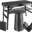 Folding Table and Stool, Small, Black, 4 Foot Outdoor Portable Table, Adjustable Height, Camping, Picnic, RV Table, 55lbs Load-Bearing, Lightweight