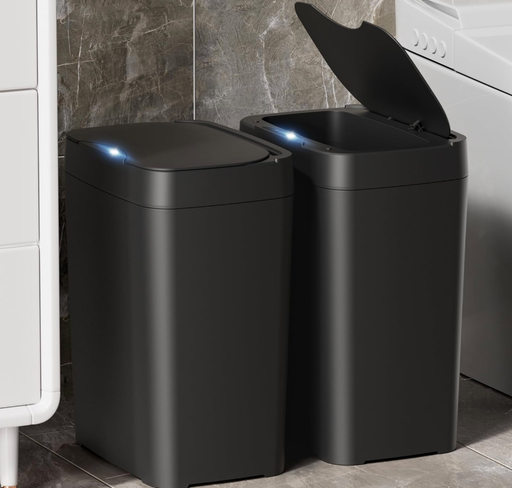 Vanpopubs 2 Pack 2.7 Gal Bathroom Trash Can with Lid, Automatic Trash Can Small Smart Garbage Can Touchless, Slim Motion Sensor Waterproof Plastic Trash Bins for Bedroom Office Kitchen Toilet Black