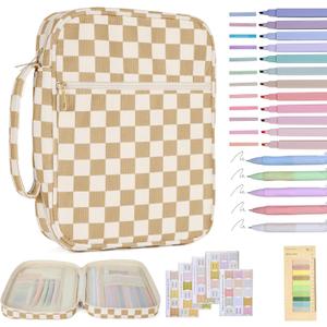 Bible Cover Case for Women Corduroy Bible Case for Girls Checkered Large Bible Cover with Handle Bible Study Supplies Accessories Christian Gifts for Women (Khaki, Medium)