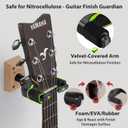 Guitar Wall Mount Autolock - Nitro Friendly Velvet Hook - (Heavy-Duty Design) 4-Screw Wood Base of Over 20lbs Load Guitar Wall Hanger for Bass, Acoustic, Classical, Electric Guitar