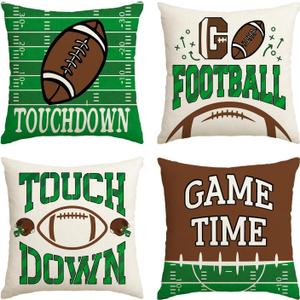 AVOIN colorlife Football Game Time Throw Pillow Covers, 18 x 18 Inch American Football Game Cushion Case for Sofa Couch,Set of 4