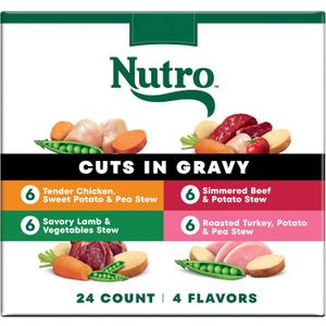 Nutro Natural Choice Cuts in Gravy Wet Dog Food, Grain Free Dog Food Wet Turkey, Chicken, Lamb, Beef Recipes Variety Pack, 3.5 oz. Trays (24 Count, Pack of 1) (EXP 01/31/28)