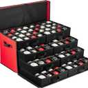 ZOBER Christmas Ornament Storage Box - Stores 128 3" Ornaments with Drawer Style Trays - Tear Proof 600D Oxford Fabric - Ornament Organizer Storage Box, Durable Christmas Containers Holder - Red