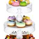 Dandat 1 Pcs Cupcake 3 Tiered Metal Dessert Stand Round Cupcake Tower Cake Holder Stand Tiered Serving Tray for Wedding Baby Shower Birthday Tea Party Table Decor (White)