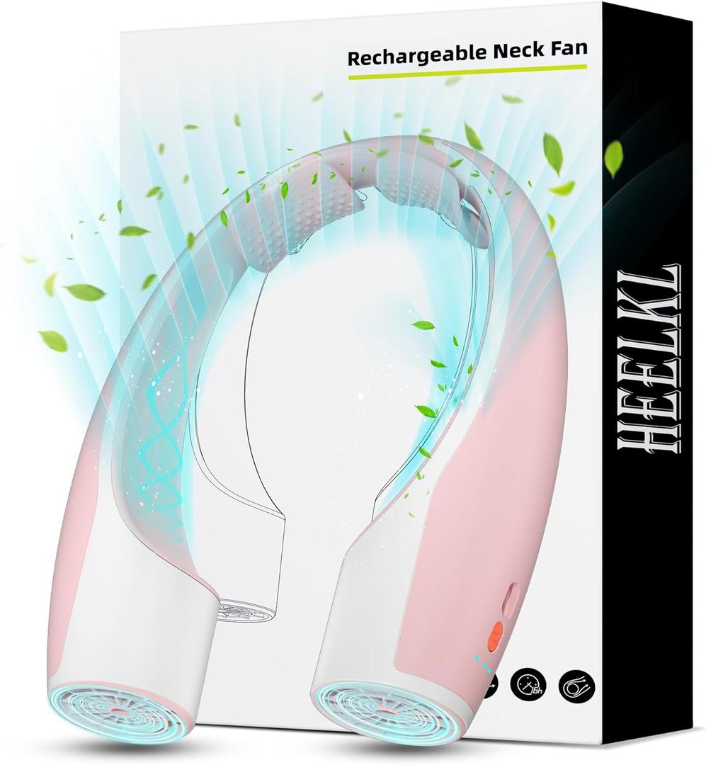Heelkl AI Neck Fan, 4 Speeds Adjustable Portable Personal Fan Rechargeable, 4000 mAh Battery Faster Cooling Wearable Fan, Ultra Quiet for Home, Office, Travel, Outdoor  PInk