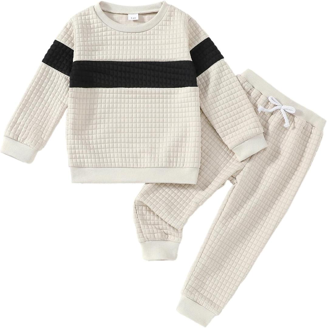 Little Boy Clothes Long Sleeve Sweatshirts+Casual Pants 2PC Fall Winter Outfits 3-8 Years (Beige)