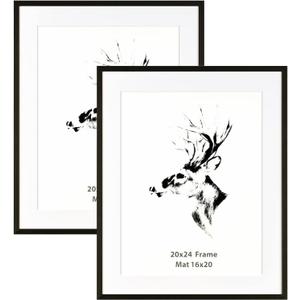 Yaetm 20x24 Black Wood Picture Frame with Mat for 16x20 Set of 2, Solid Wood Frame for Photos, Posters & Art Prints, Horizontal and Vertical Wall Mount (2 pack, Anthracite Black)