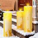 Tuanse 3 Pcs Jumbo Outdoors Christmas Flameless Candles 4 x 10/12/14 Inch Large Waterproof LED Candle with Remote Gold Reindeer Xmas Battery Operated LED Lighted for Holiday Patio Porch Lanterns Decor