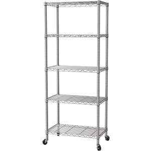 SINGAYE 5 Shelves Storage Shelf Wire Closet Bathroom Organizers Metal Pantry Kitchen Garage Shelving Unit Laundry Room Organization Home Rack Net Basket White with Wheels (5-Silver 14"D X 24"W X 61"H, Silver)