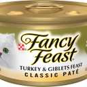 Purina Fancy Feast Pate Turkey and Giblets Feast Classic Grain Free Wet Cat Food Pate - (Pack of 24) 3 oz. Cans, EXP May 2028