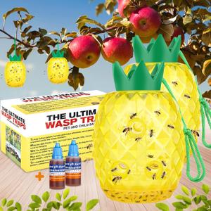 Wasp Trap, Yellow Jacket & Hornet Catcher for Outdoors, Non-Toxic Reusable Hanging Wasp Catcher Traps, 2 Pack, Yellow - Pineapple Shape