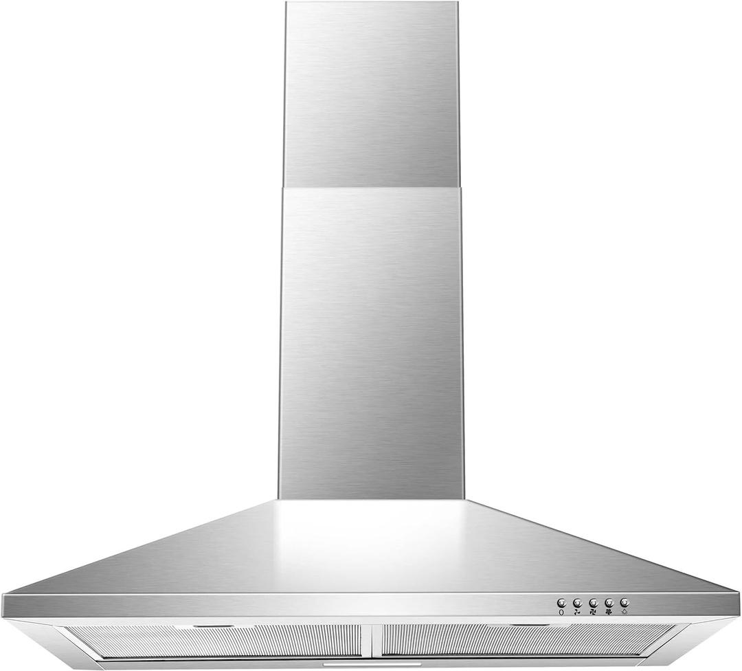 SNDOAS Range Hood 30 inch,Wall Mount Range Hood in Stainless Steel With Ducted/Ductless Convertible,Stove Vent Hood with Aluminum Filters,3 Speed Exhaust Fan,LED Light,Button Control (Silver)
