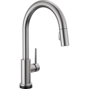 Delta Trinsic Brushed Nickel Touch Kitchen Faucet with Pull Down Sprayer, Modern Single Hole Touch On Kitchen Sink Faucet, Single Handle, Arctic Stainless 9159T-AR-DST