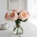 6Pcs Fake Austin Rose Peonies Flowers with Vase, Clear Glass Vase with Pink Real Touch Peonies Artificial Flowers Home Decor(Pink)
