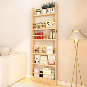 Behind The Door Bookshelf, Wooden Kids Bookshelf 6-Tier Organizer for Books and Toy Storage Wall Mount for Adult Space-Saving Book Shelf in Bedroom, Living Room, Playroom Wood (23.4"Wx3.9"Dx69.9"H)