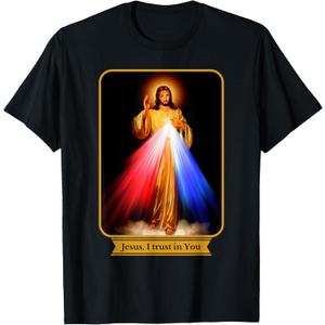 Divine Mercy Jesus I Trust In You Catholic T-Shirt (Small, Black)