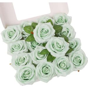 Roses Artificial Flowers Artificial Roses Fake Rose Silk Rose Fake Flowers with Stems for DIY Wedding Bouquets Party Tables Centerpieces Floral Arrangements (16, Sage Green)