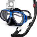 Snorkeling Gear for Adults Youth, Nearsighted Anti-Fog Diving Mask & Silicone Dry Snorkel for Scuba Diving Spearfishing Freediving (-5.0, Blue)