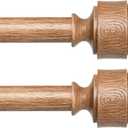 2 Pack Wood Curtain Rods for Windows 48 to 84 Inch, Adjustable Decorative 1'' Heavy Duty Metal Curtain Rod with Modern Faux Wood Grain Finials, Rustic Farmhouse Bedroom Boho Drapery Pole
