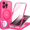 BERFY for iPhone 16 Pro Case, Compatible with MagSafe, Built-in Privacy Screen Protector and Camera Protection, Anti-Spy Full Body Shockproof Phone Case for 16 Pro 6.3", Matte Hot Pink