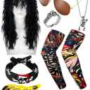 Mepase 9 Pcs Rock Costume Set for Men Women Punk Accessories Costume Accessories