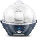 Elite Gourmet EGC710BG Rapid Egg Cooker, 7 Easy-To-Peel, Hard, Medium, Soft Boiled Eggs, Poacher, Omelet Maker, Auto Shut-Off, Alarm, 16-Recipe Booklet, BPA-Free, Slate Blue