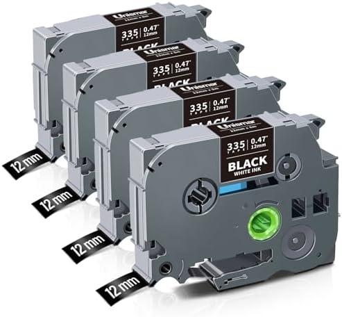 Unismar TZe-335 Compatible for Brother Ptouch 12mm 0.47 Laminated White on Black Label Tape TZ335 TZ Tape Work for Label Maker PTD220 PTD200 PTD210 PTD400 PTH100 PTH110 PT1280, 1/2'' x 26.2', 4-Pack