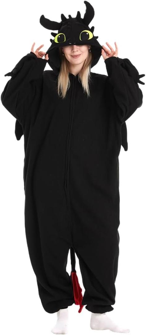 Unisex Adult Onesie Dragon Animal Pajamas,Halloween Cosplay Costumes,Cartoon Costumes Party Wear (Black, L)