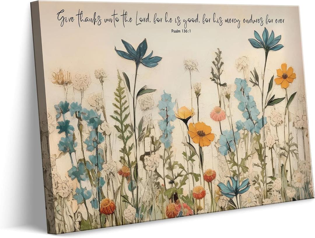 Christian Floral Scripture Canvas Wall Art Wildflower Bible Verse Wall Decor Picture Psalm Religious Faith Art Poster Print for Living Room Bedroom Decoration 16x24in