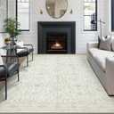 Washable Rugs 8x10 Area Rugs, Soft Vintage Neutral Living Room Rug with Non Slip Backing Stain Resistant Indoor Carpet Large Area Rug for Bedroom Under Dining Room Table Nursery Entryway-Light Beige
