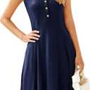 Simplee Womens 2025 Summer Mini Dress - Casual Sleeveless Button Down Vacation Short Sundress with Pockets (X-Large, Navy Blue)