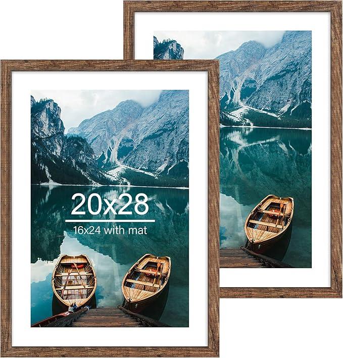 20x28 Picture Frame Set of 2, Rustic Black Wood Style -  Wall Mounting Horizontal and Vertical Brown