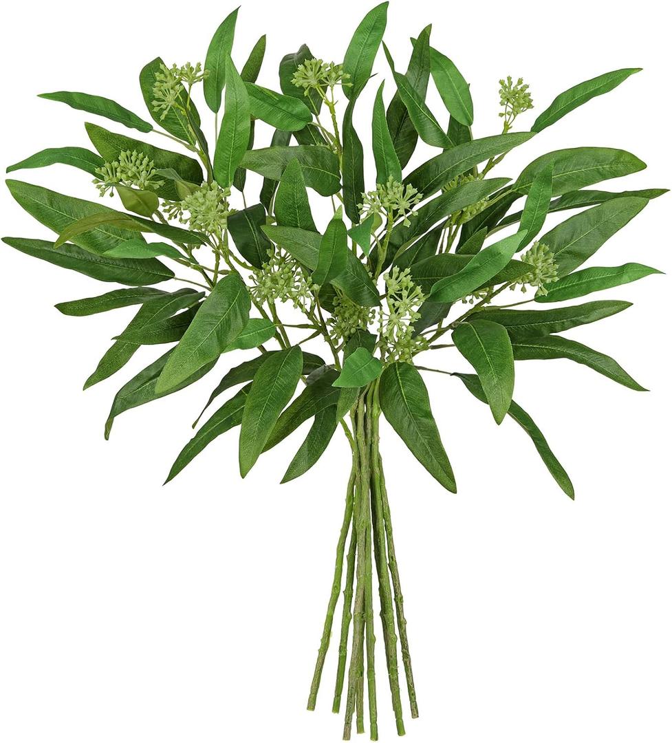 9Pcs Artificial Eucalyptus Stems Willow Eucalyptus Leaves, 18.5" Fake Greenery Stems for Vase, Green Plants Artificial Decor for DIY Bouquets, Arrangements, Centerpieces, Home, Wedding, Faux Greenery